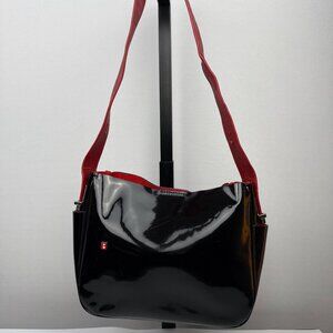 Bally Black Patent Leather Adjustable Red Strap Shoulder Bag